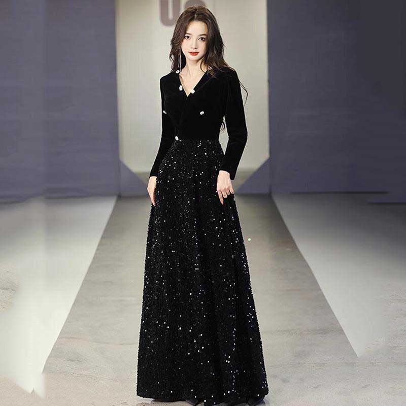 Vネックグリッターワンピース