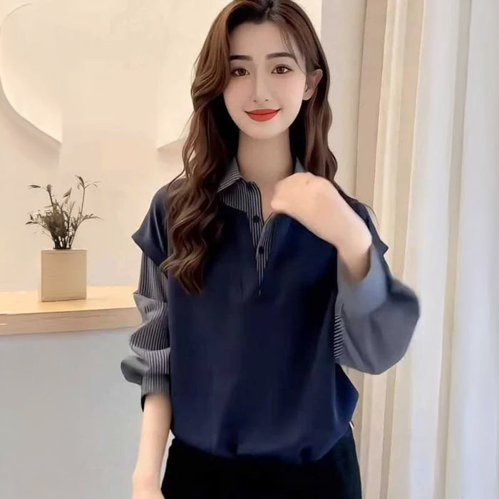 レーヤード風ストライプシャツ