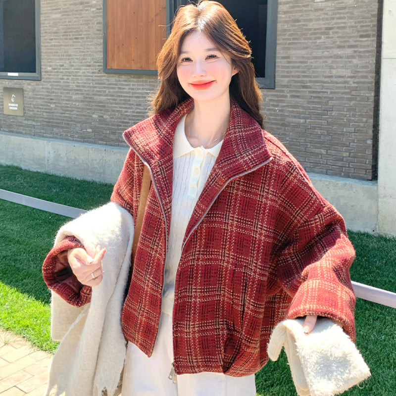 ブロックチェックショートコート