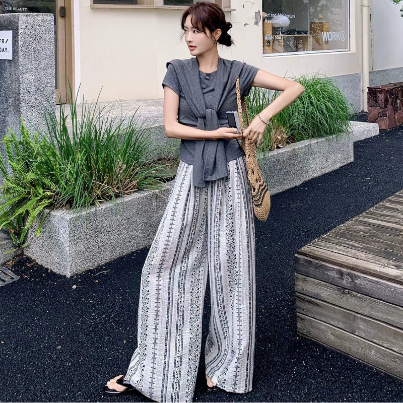 ショール×Tシャツ×ボタニカルリゾートパンツセット