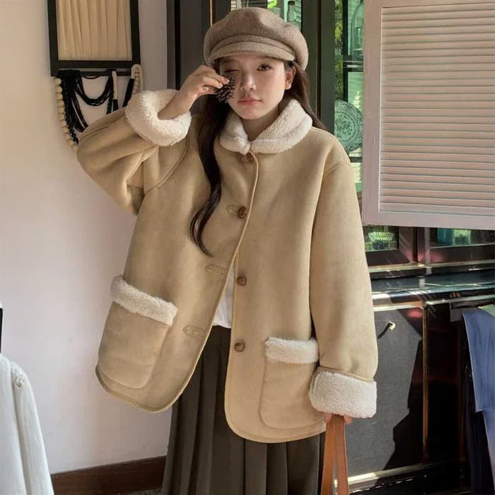 ボア襟スエードコート