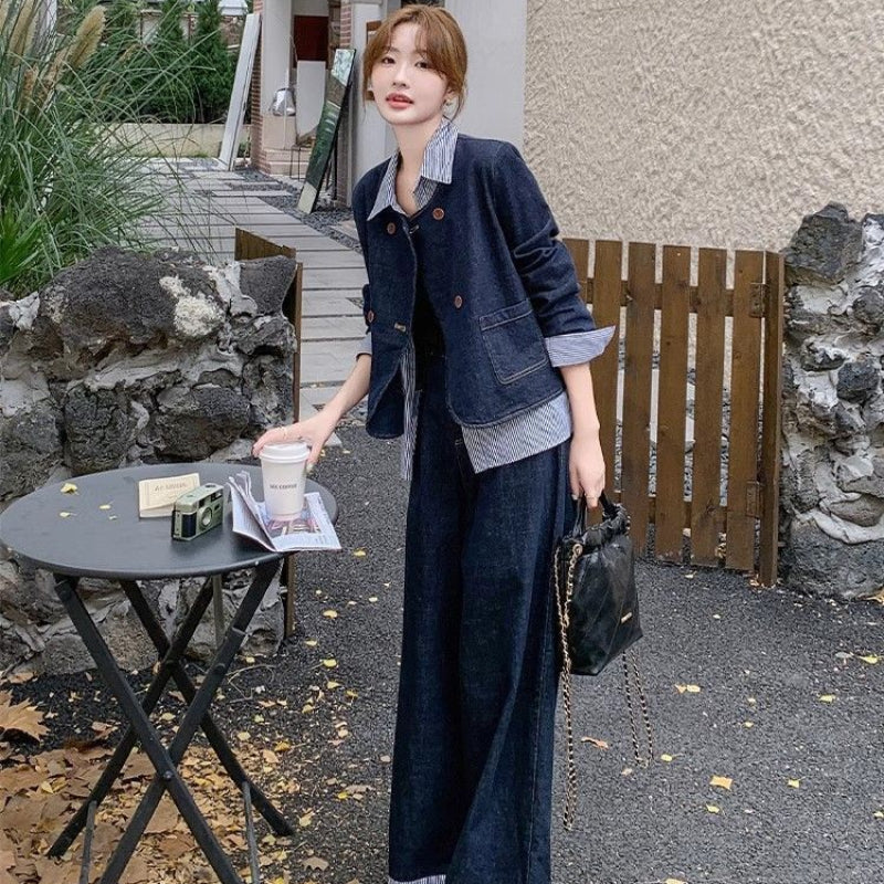 レイヤードデニムジャケット×ワイドデニムパンツセットアップ