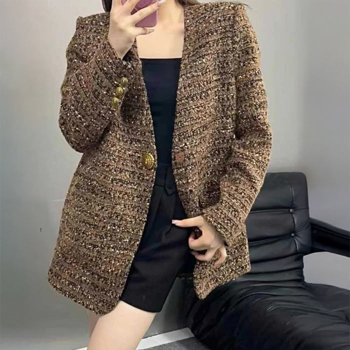 ブラウンミックスツイードジャケット（茶）秋/冬 クラシカルなツイード生地