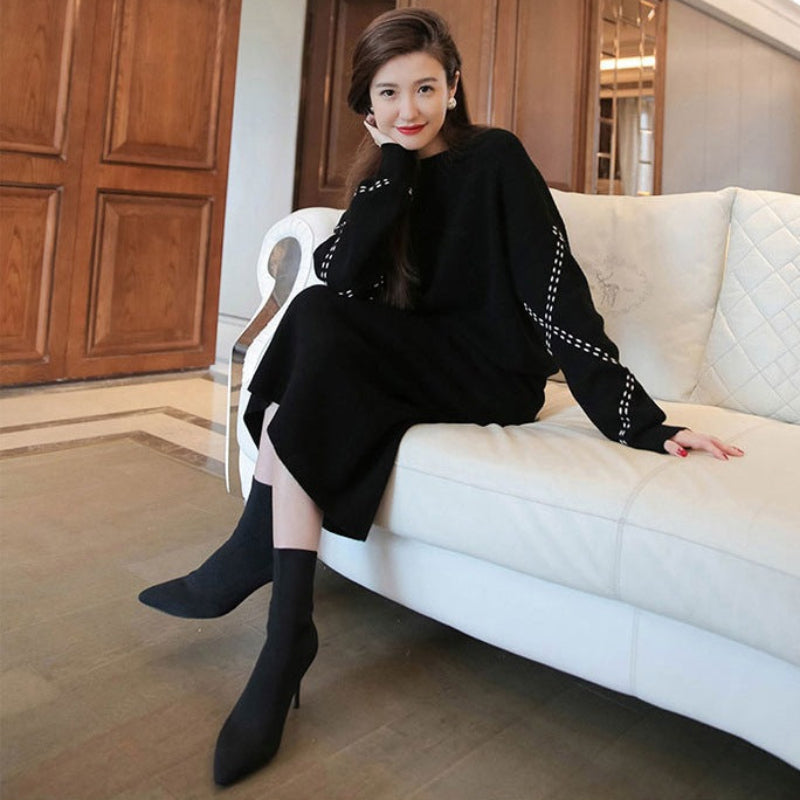 ステッチスリーブニット×スカートツーピースセット(3colors)