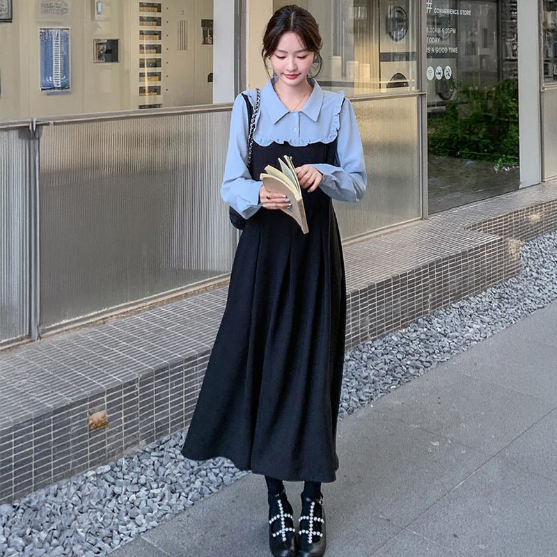 フェイクレイヤードフリルシャツワンピース