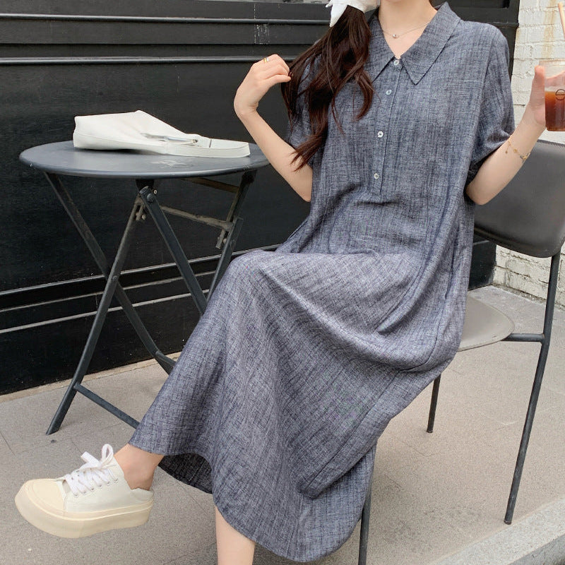 グレーハーフスリーブシャツワンピース