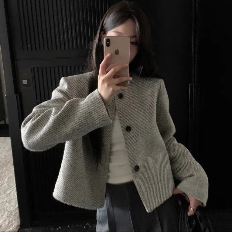 ノーカラーツイードショートジャケット