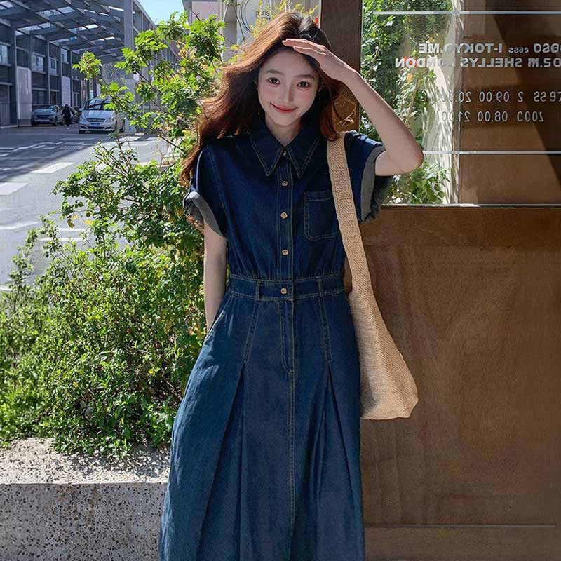 ロールアップスリーブデニムワンピース