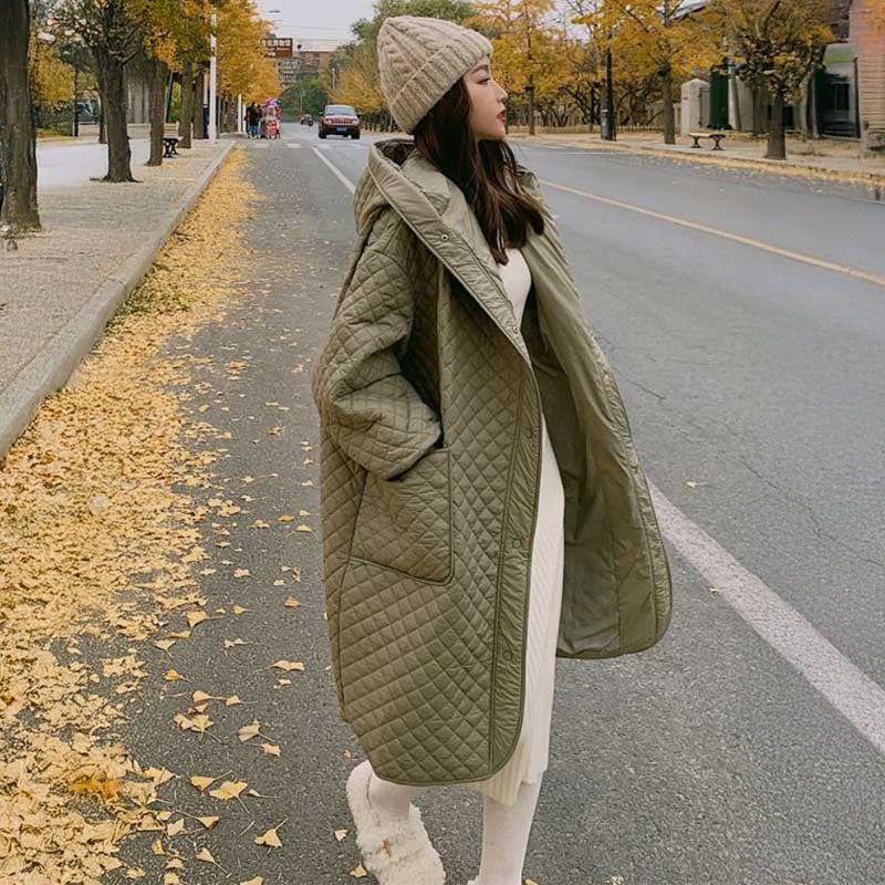 キルティングフーデットコート