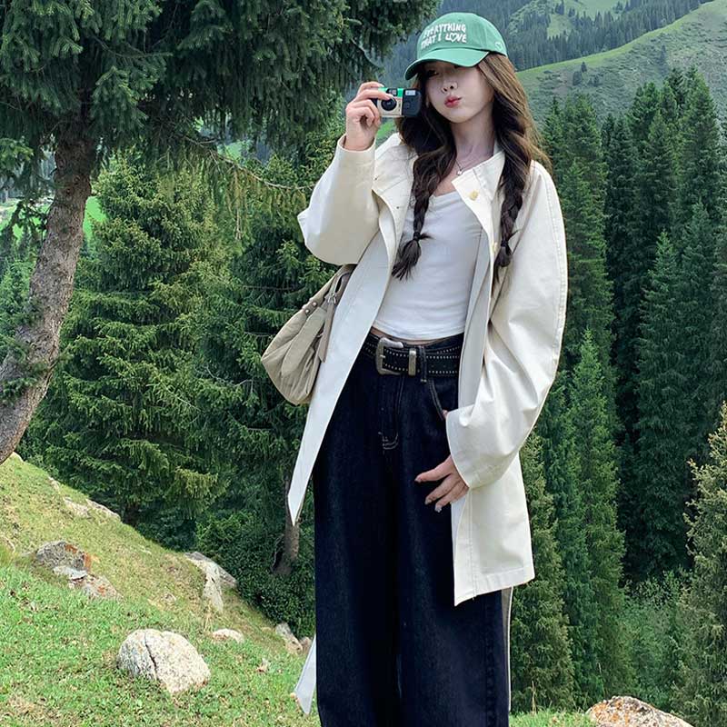 スタンドカラーミドルコート