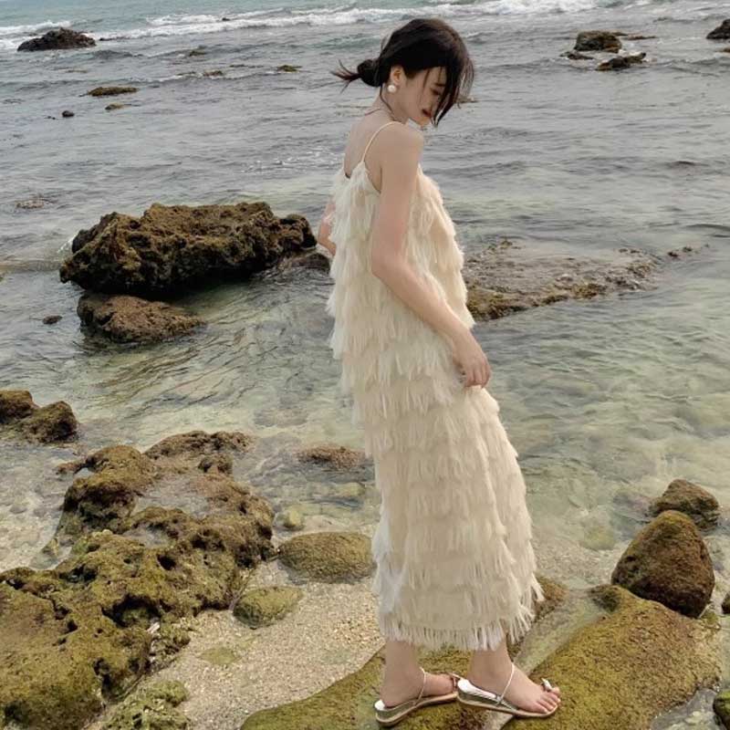 フリンジキャミソールワンピース（白）春/夏 日常をドラマチックに