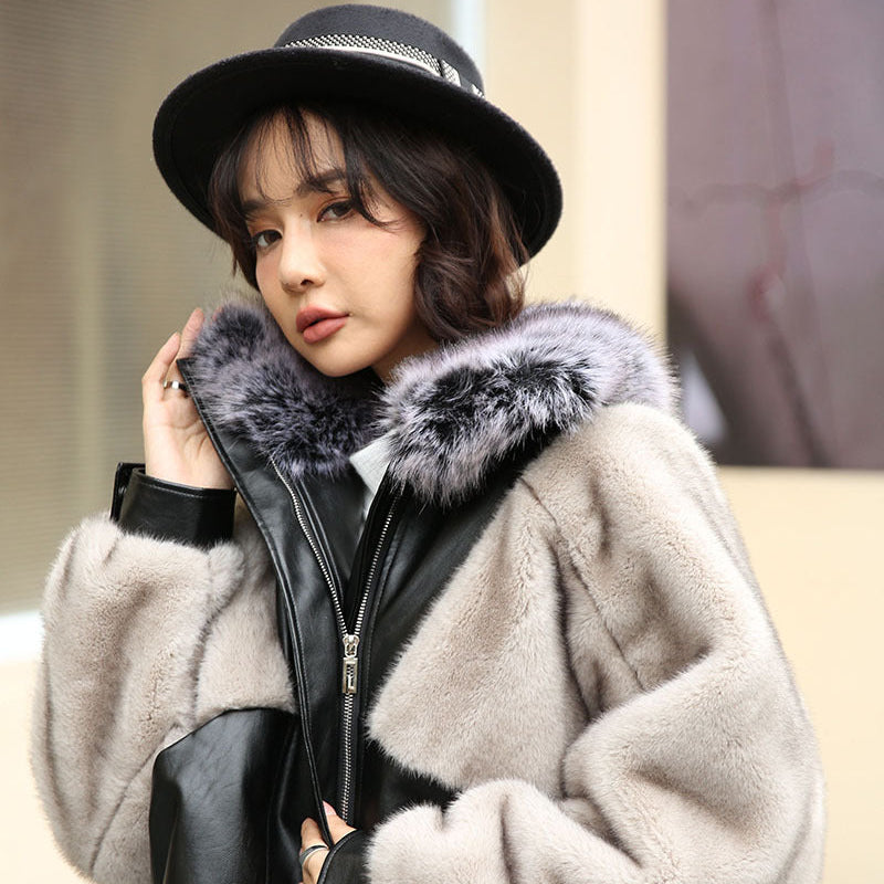 フェイクファーデザインPUジャケット