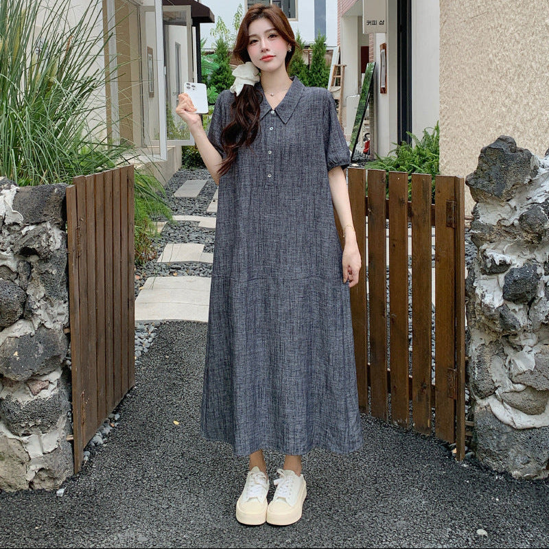 グレーハーフスリーブシャツワンピース