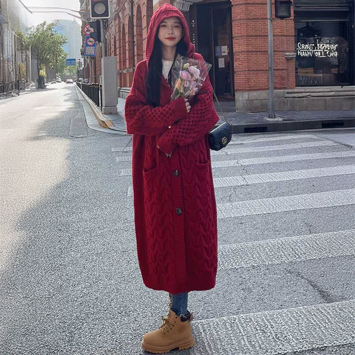 フーデッドケーブルロングカーディガン(5colors)