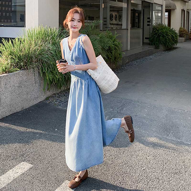 フェイクベストデニムワンピース