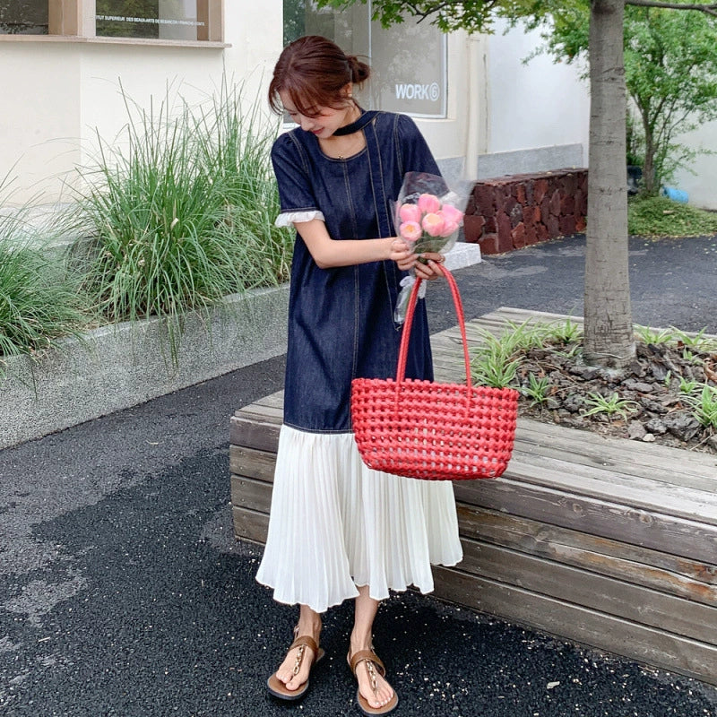 シフォン切り換えデニムワンピース