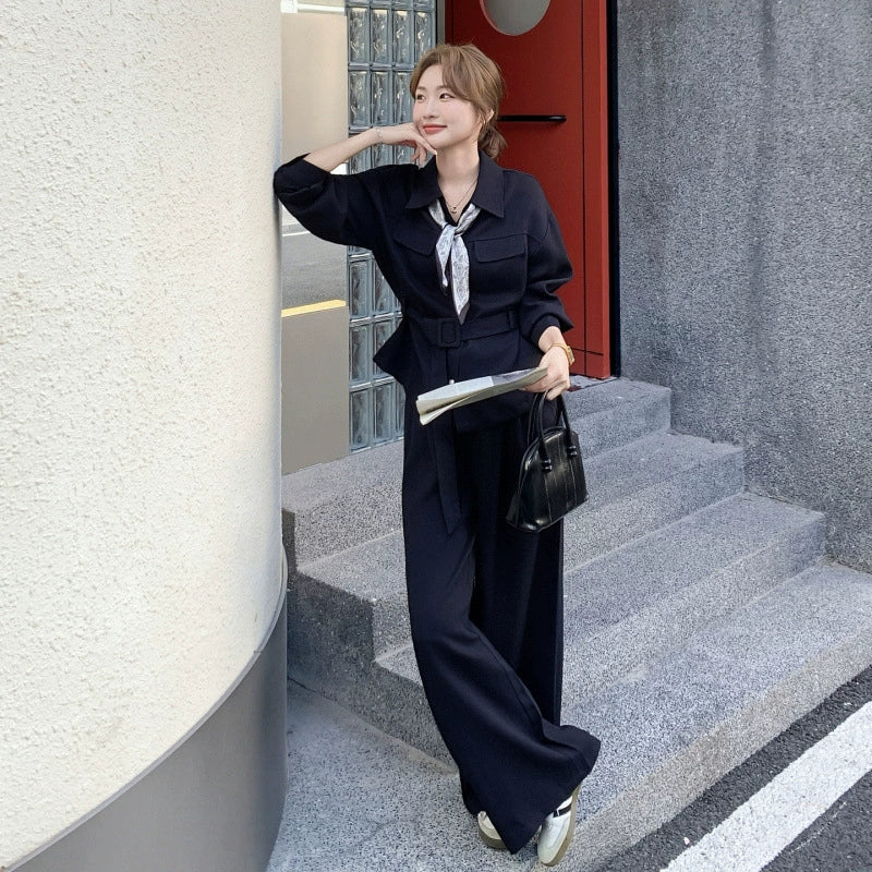 ウエストベルトシャツ×ワイドパンツセットアップ(2colors)