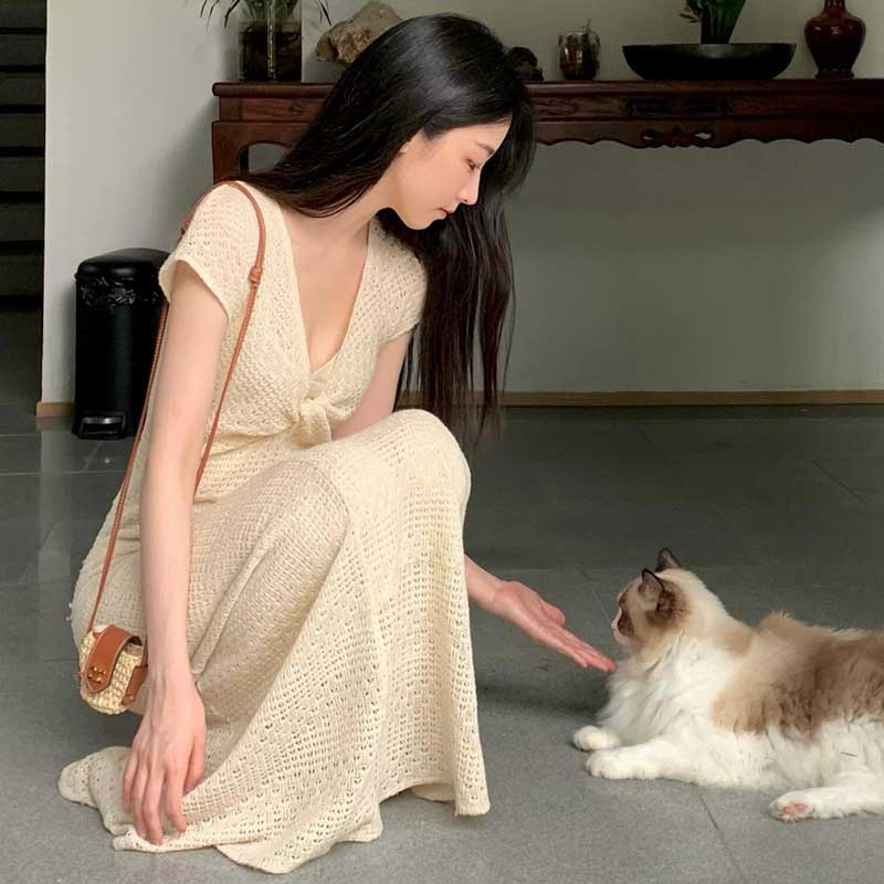 メッシュレースマキシワンピース