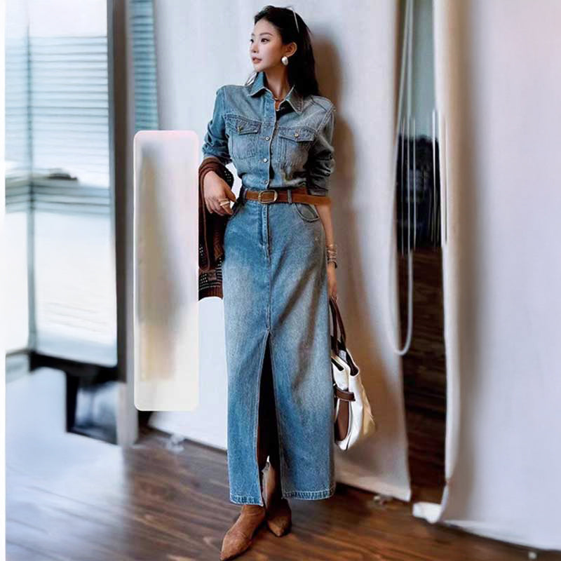 ジャンプスーツ風デニムワンピース