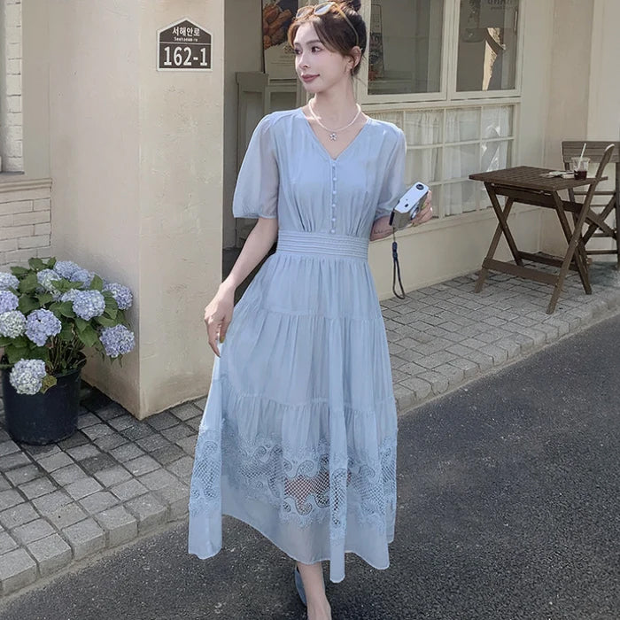 ライトブルーシャーリングワンピース