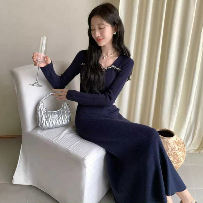 ビーズデコルテロングワンピース(2colors)