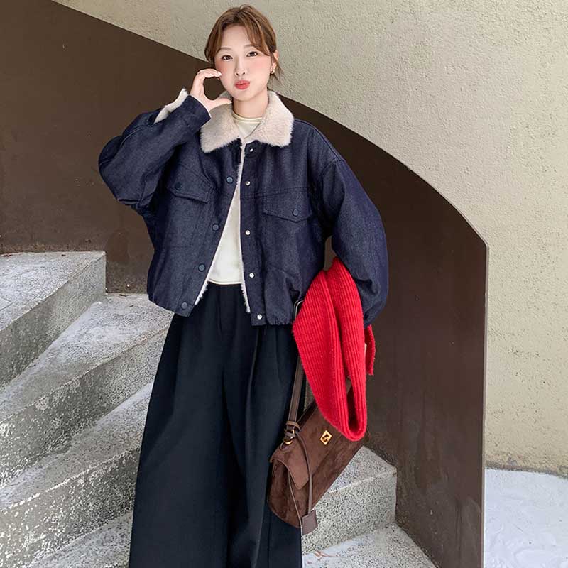 ボアカラーインディゴデニムジャケット