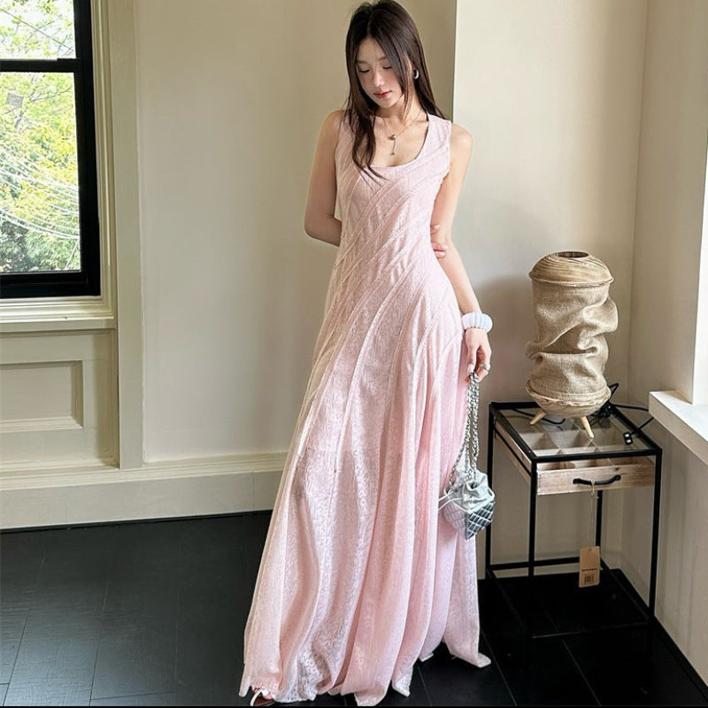 パウダーピンクレースロングワンピース