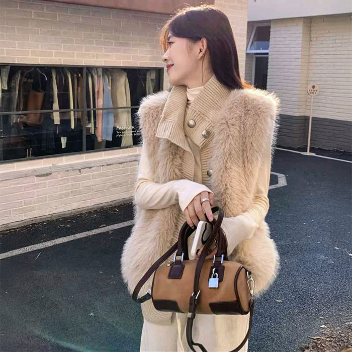 ファー切替ニットベスト(2colors)