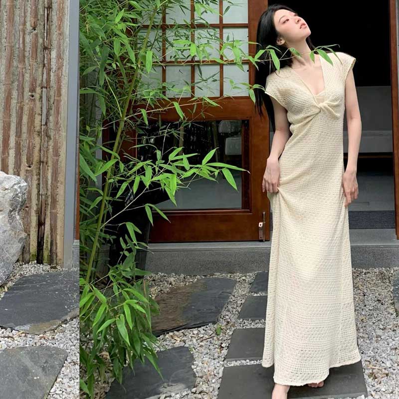 メッシュレースマキシワンピース