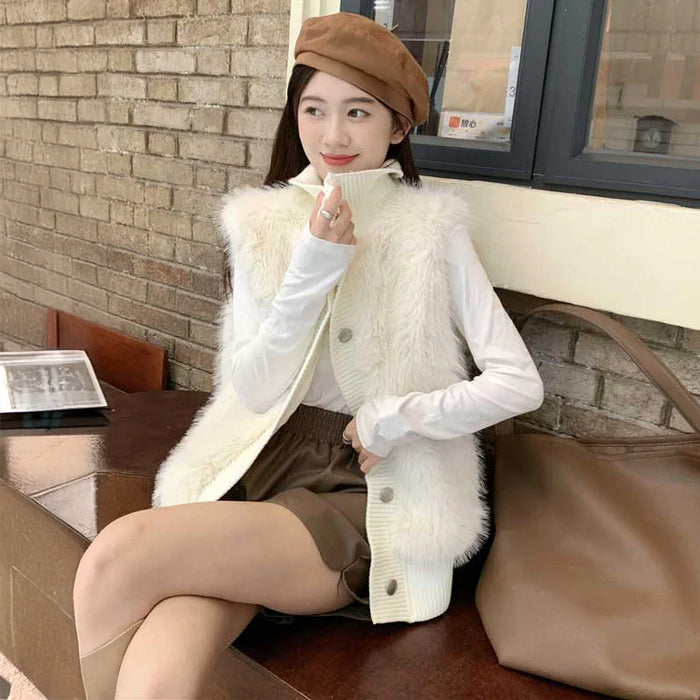 ファー切替ニットベスト(2colors)