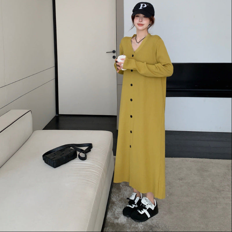 Vネックリラクシーロングニットワンピース(2colors)