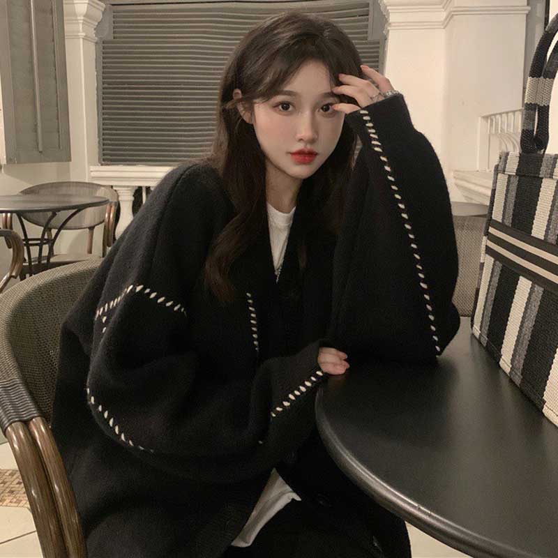 ステッチアクセントVネックカーディガン(2colors)