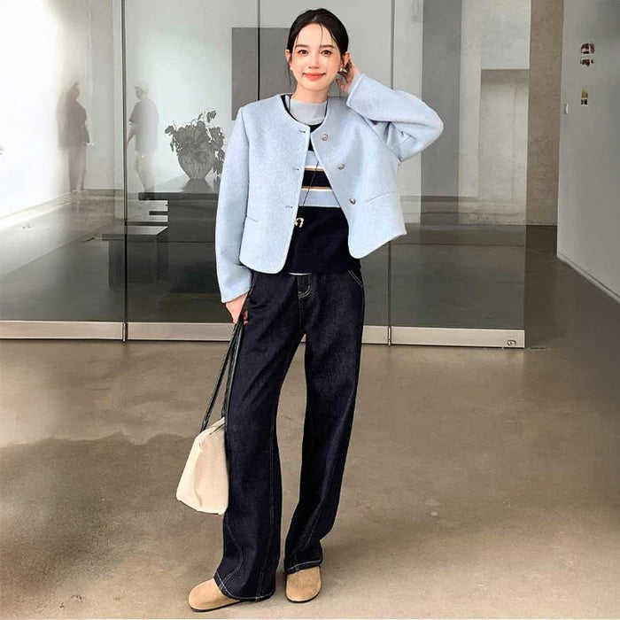 ハイウエストワイドストレートデニムパンツ