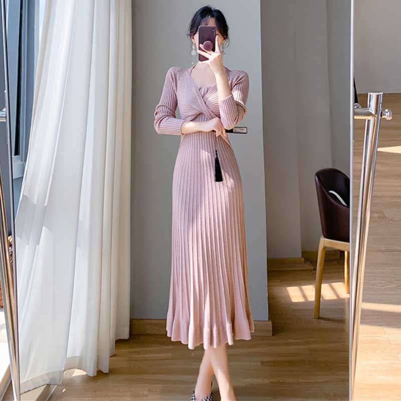 ツイストリブニットワンピース(4colors)