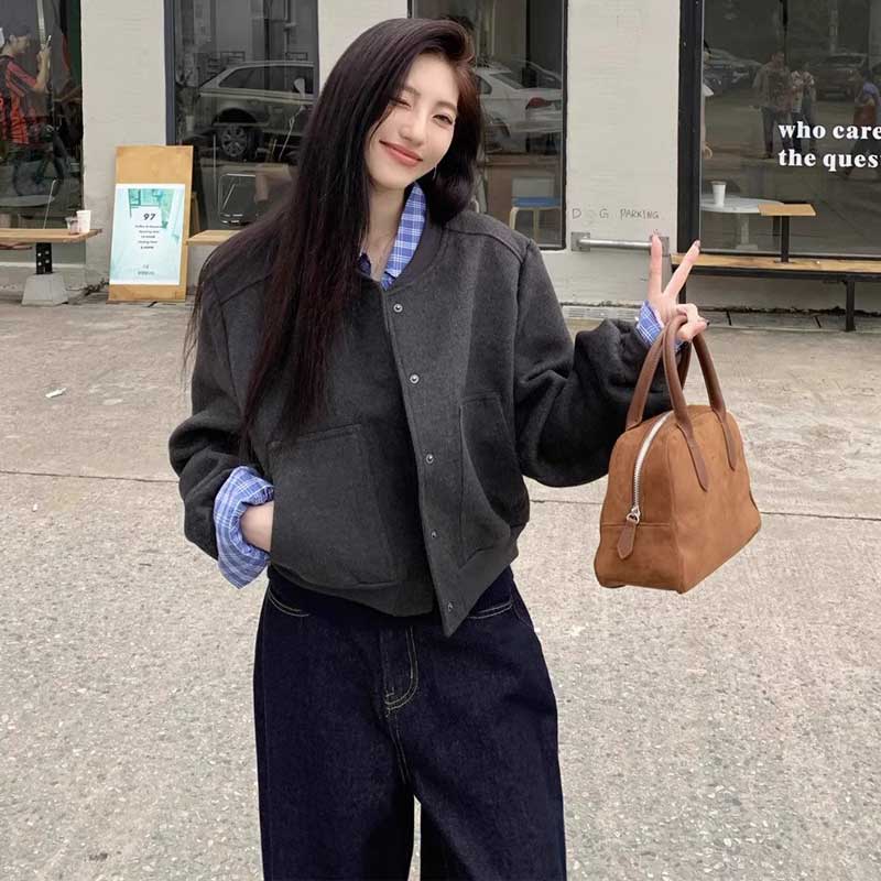 ノーカラーショートブルゾン(2colors)