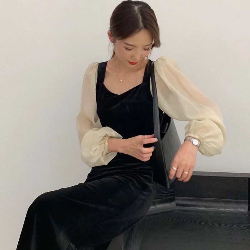 シフォンスリーブベロアワンピース