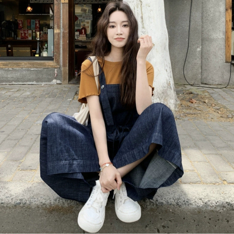 カラーＴシャツ×ライトデニムサロペットパンツ(2colors)