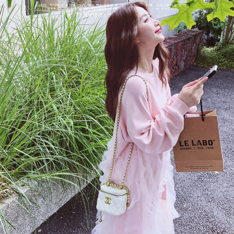 チュール切り替えスウェットワンピース(2colors)