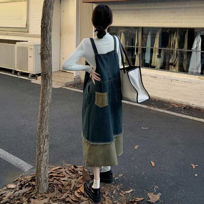 バイカラーデニムサロペット