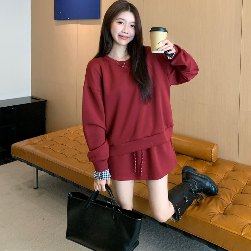 チェックカフストップス×ミニスカート(3colors)