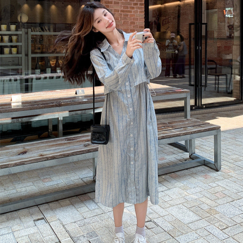 サイドドロストストライプシャツワンピース