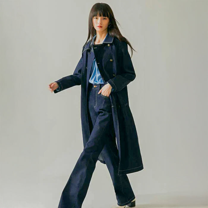 インディゴデニムトレンチコート（紺）秋/冬 カジュアルすぎずモードな装い