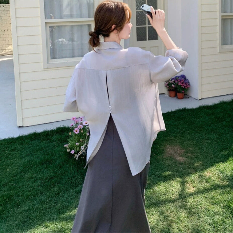 バックデザインシャツ×キャミソールワンピースセット