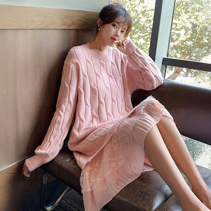 裾レースケーブルニットワンピース(3colors)
