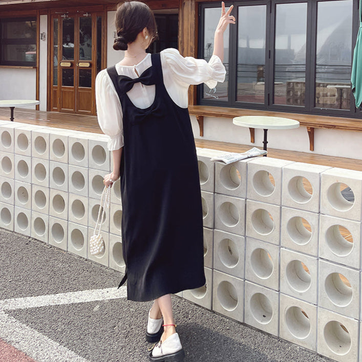 バルーンブラウス×バックリボンワンピースセット