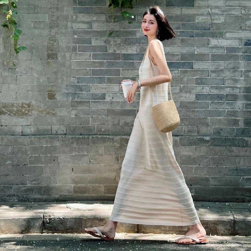 ノースリーブボーダーワンピース