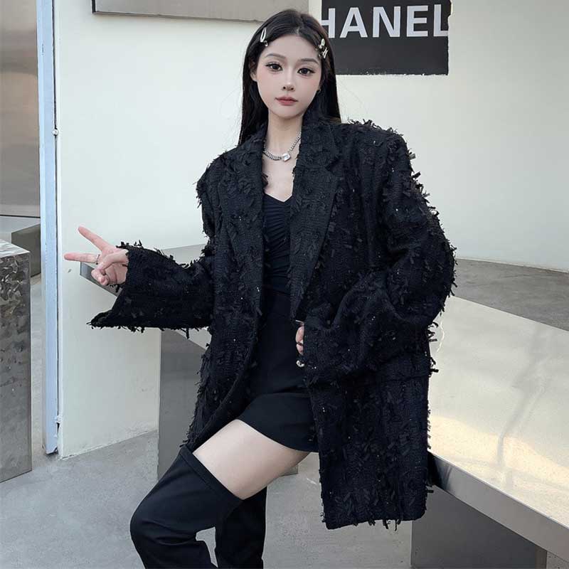 シャギーフリンジテーラードジャケット