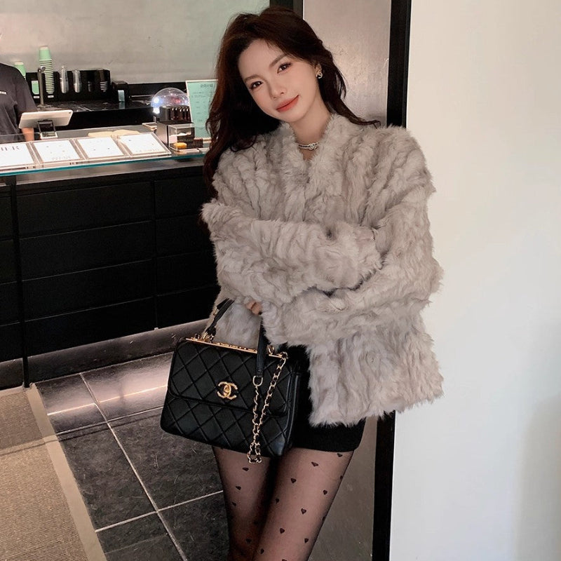 フェイクミンクスタンドカラージャケット(3colors)