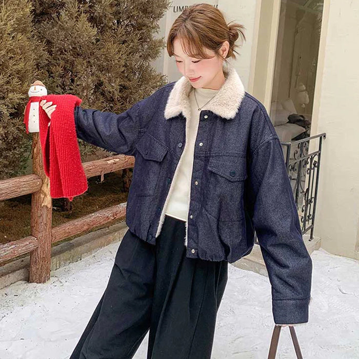 ボアカラーインディゴデニムジャケット