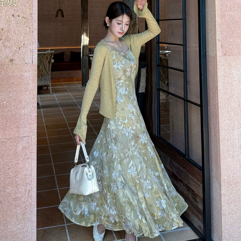 アートフラワーキャミソールワンピース(2colors)